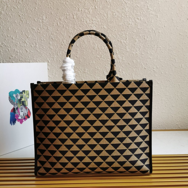 Pra*a large symbole jacquard fabric handbag