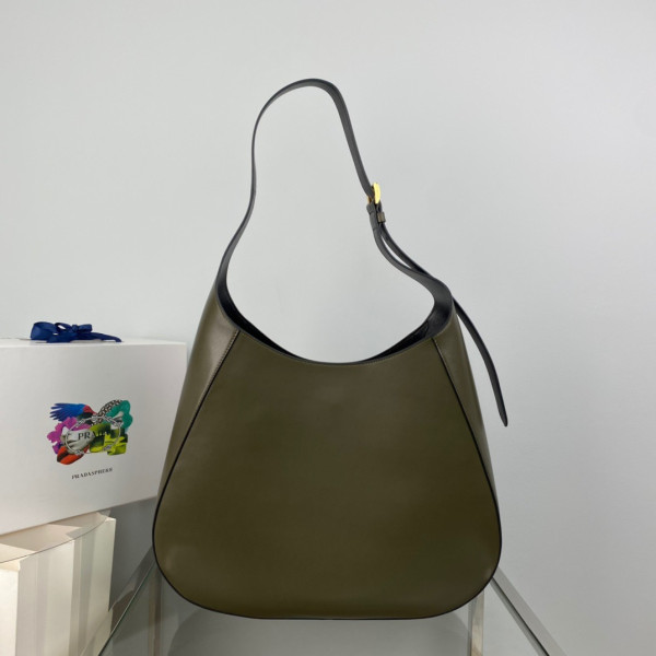 Pra*a large leather shoulder bag with topstitching