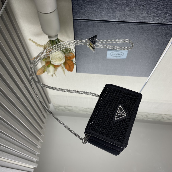 Pra*a cardholder with shoulder strap and crystals